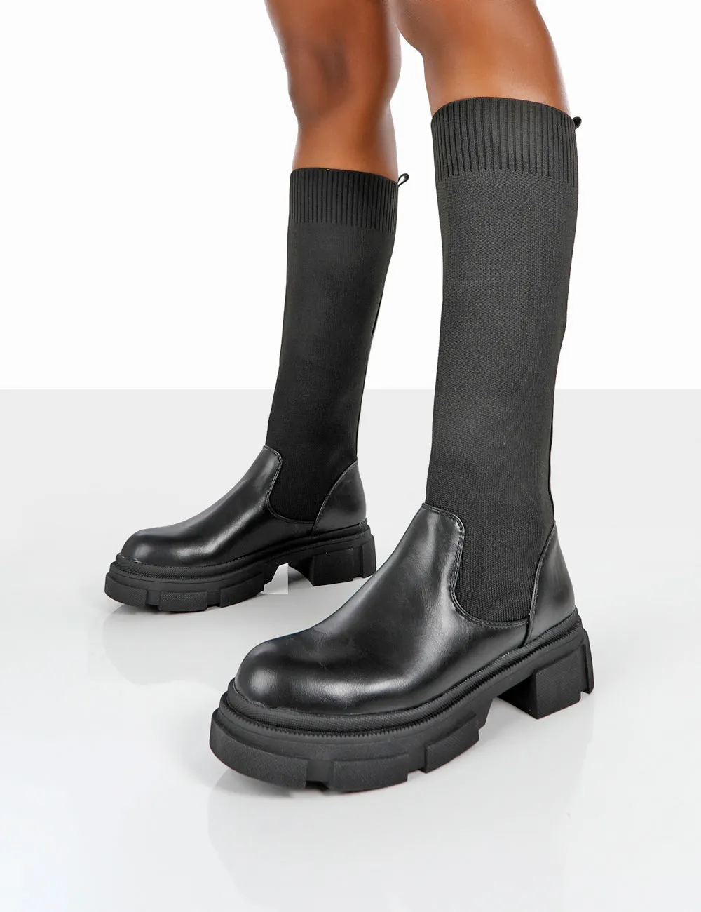 Carm Black Knit Knee High Chunky Sole Boots sold by Public Desire product image thumbnail 3