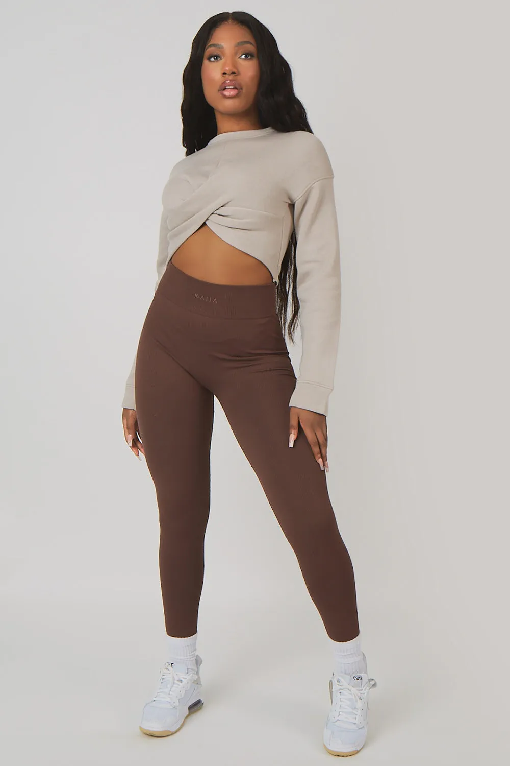 Twist Front Cropped Sweatshirt Ash sold by Public Desire