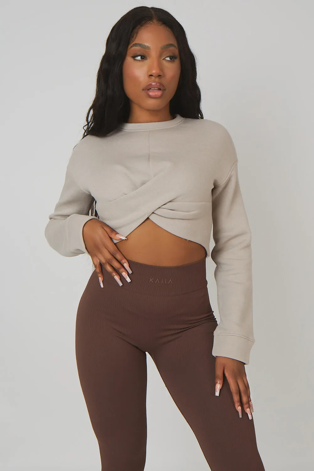 Twist Front Cropped Sweatshirt Ash sold by Public Desire product image thumbnail 2