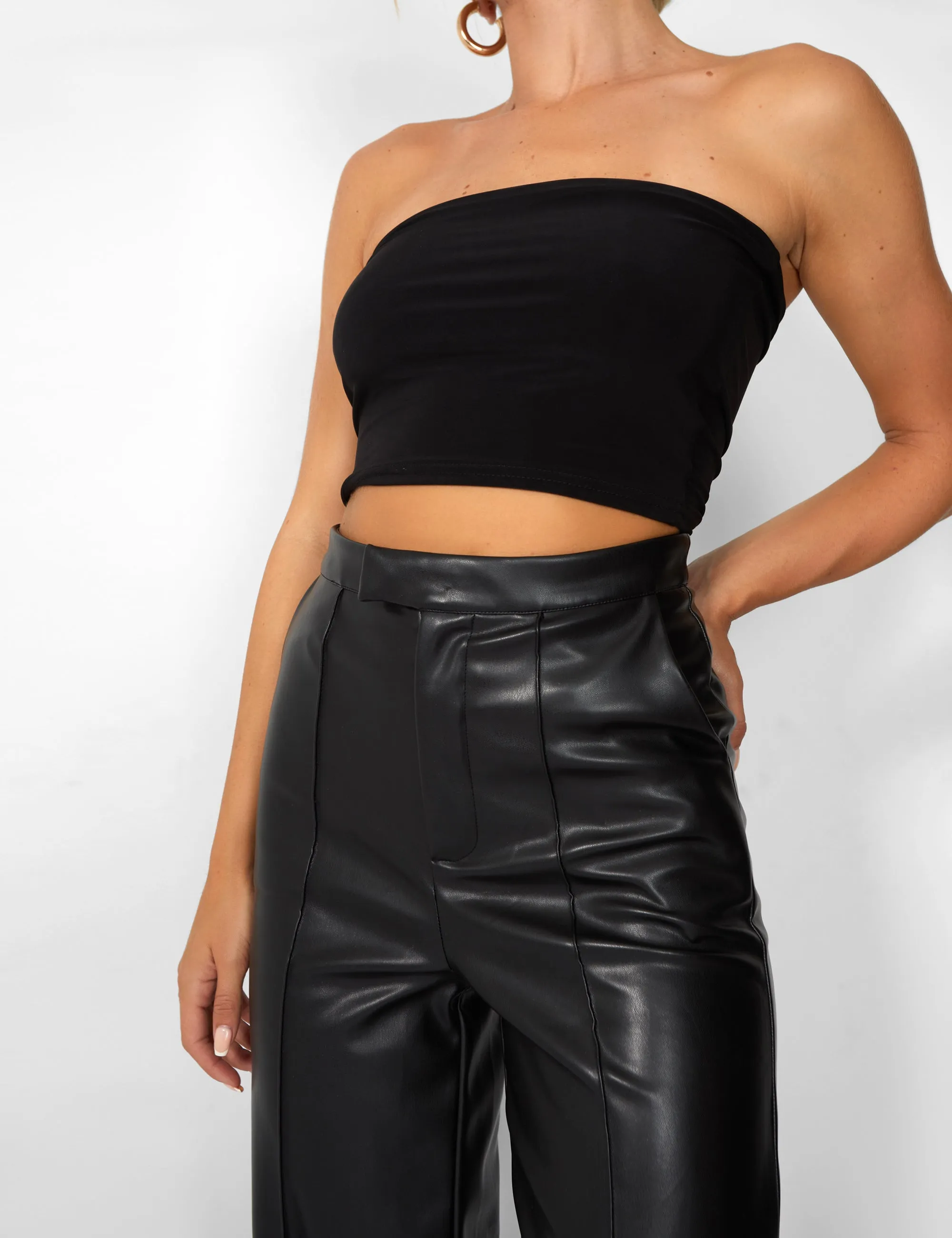 Kaiia Leather Look Wide Leg Trousers in Black sold by Public Desire product image thumbnail 4