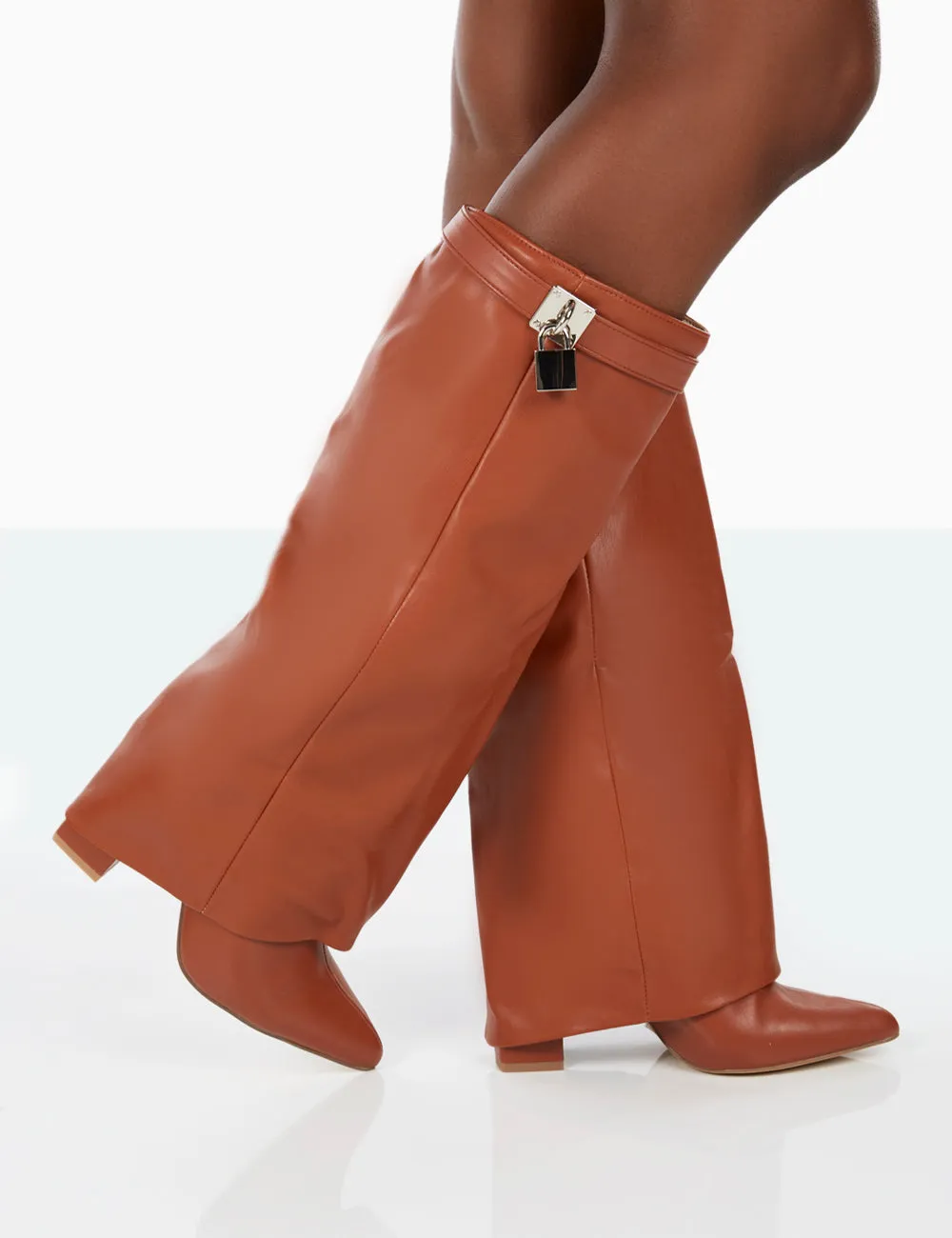 Echo Tan Grain Pu Pointed Toe Knee High Block Boots sold by Public Desire product image thumbnail 4