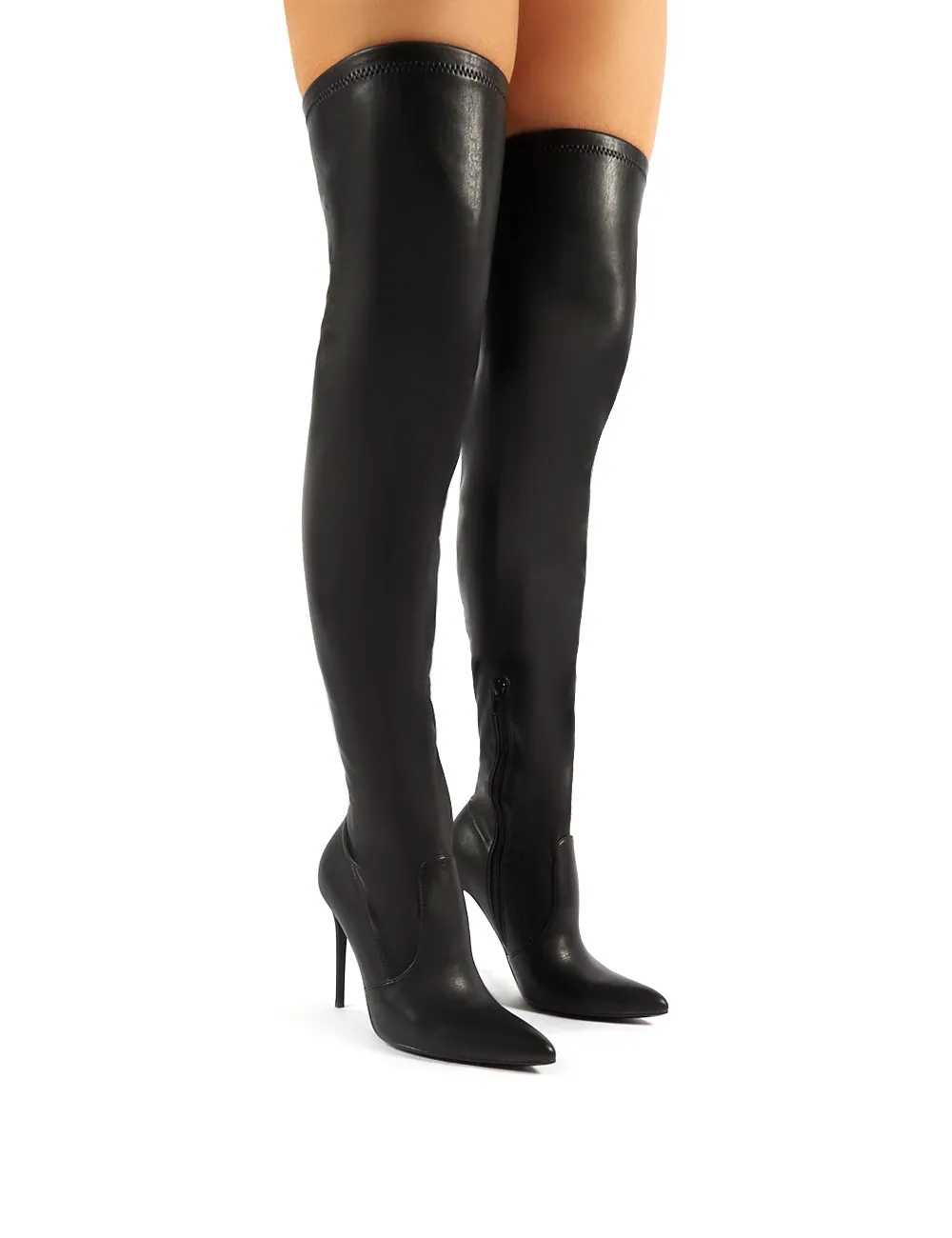Invasion Black PU Stiletto Heeled Over the Knee Boots sold by Public Desire product image thumbnail 5