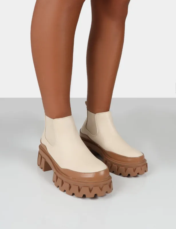 Kaya Off White Pu Chunky Sole Chelsea Boots sold by Public Desire