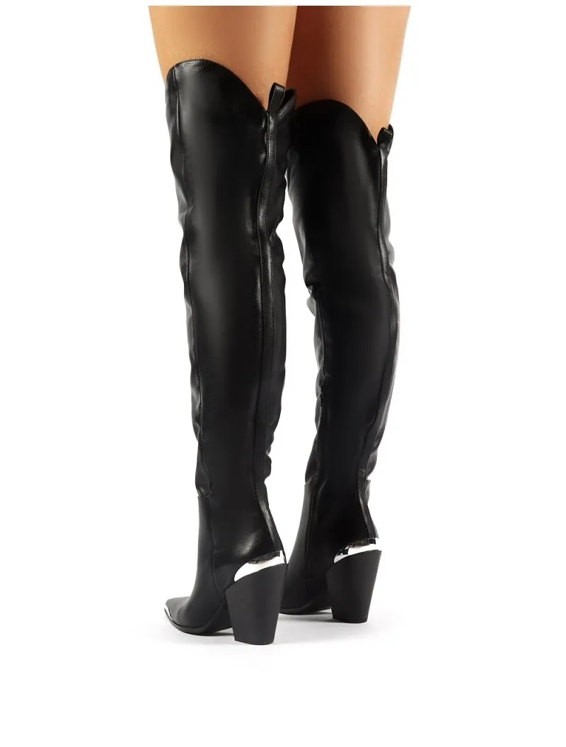 Honor Black Western Block Heeled Knee High Boots sold by Public Desire product image thumbnail 5