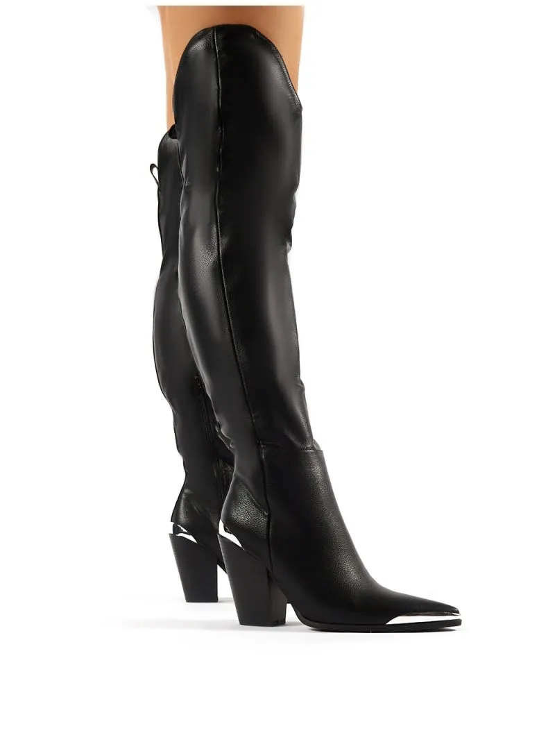Honor Black Western Block Heeled Knee High Boots sold by Public Desire product image thumbnail 3