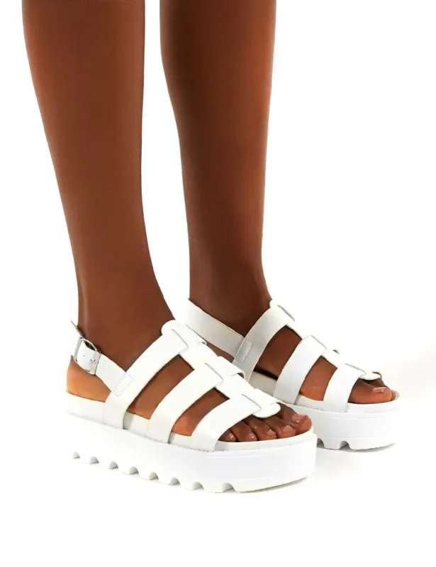 Coco White Pu Triple Strap Gladiator Platform Sandals sold by Public Desire