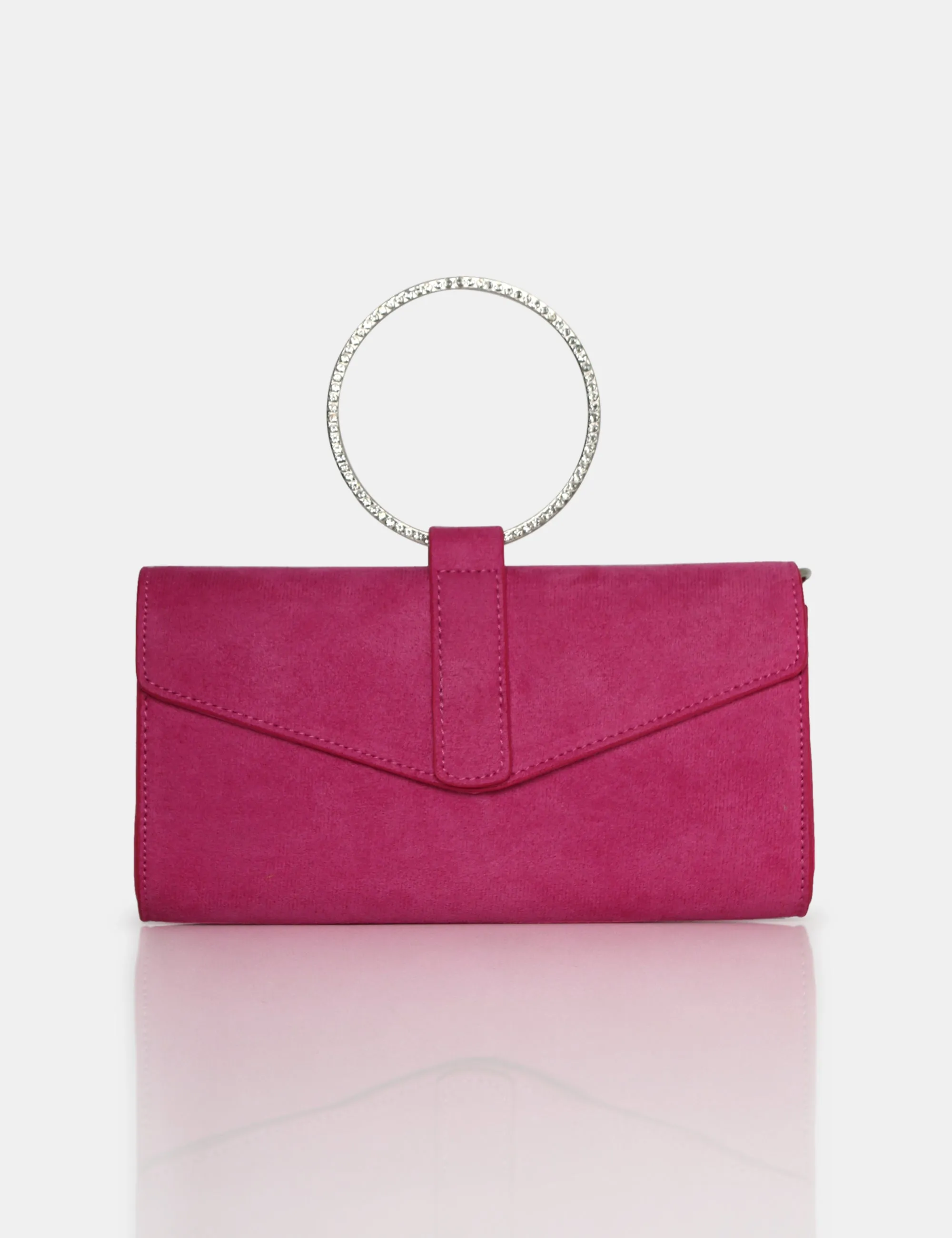 The Pammy Pink Suede Diamante Handle Envelope Clutch sold by Public Desire