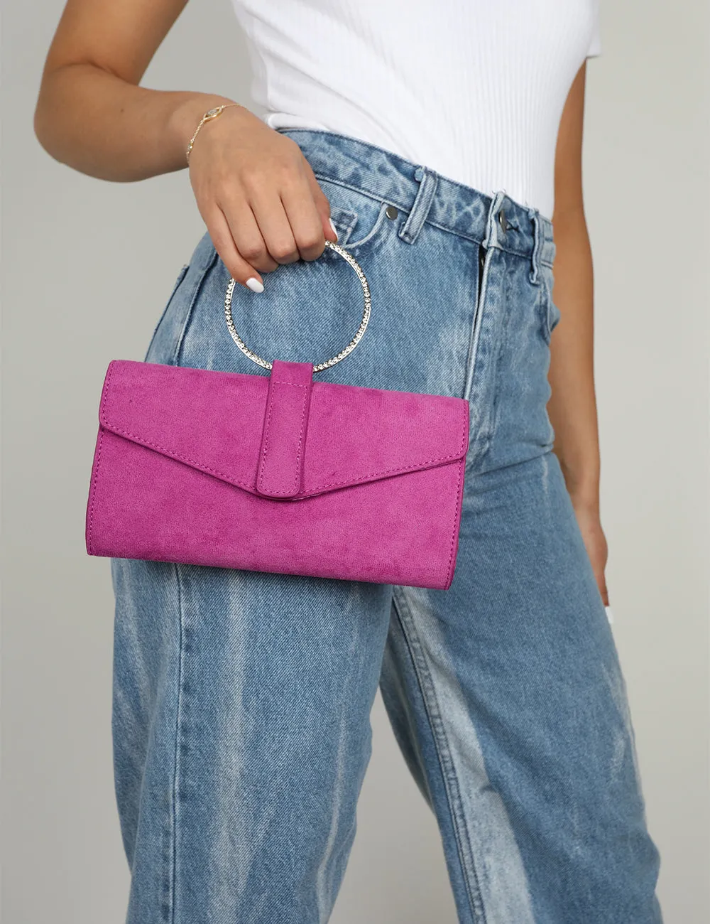 The Pammy Pink Suede Diamante Handle Envelope Clutch sold by Public Desire product image thumbnail 5