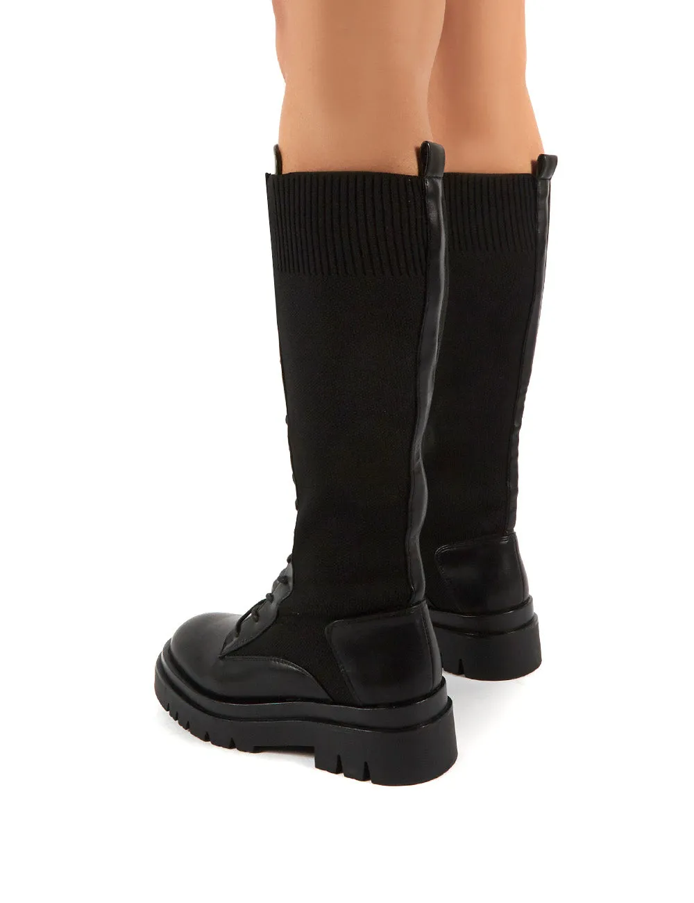 Embark Black Chunky Sole Knee High Lace Up Boots sold by Public Desire product image thumbnail 2