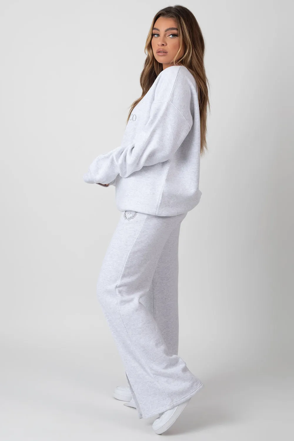 Oversized Fit Embroidered Split Front Joggers Oatmeal Marl sold by Public Desire product image thumbnail 2