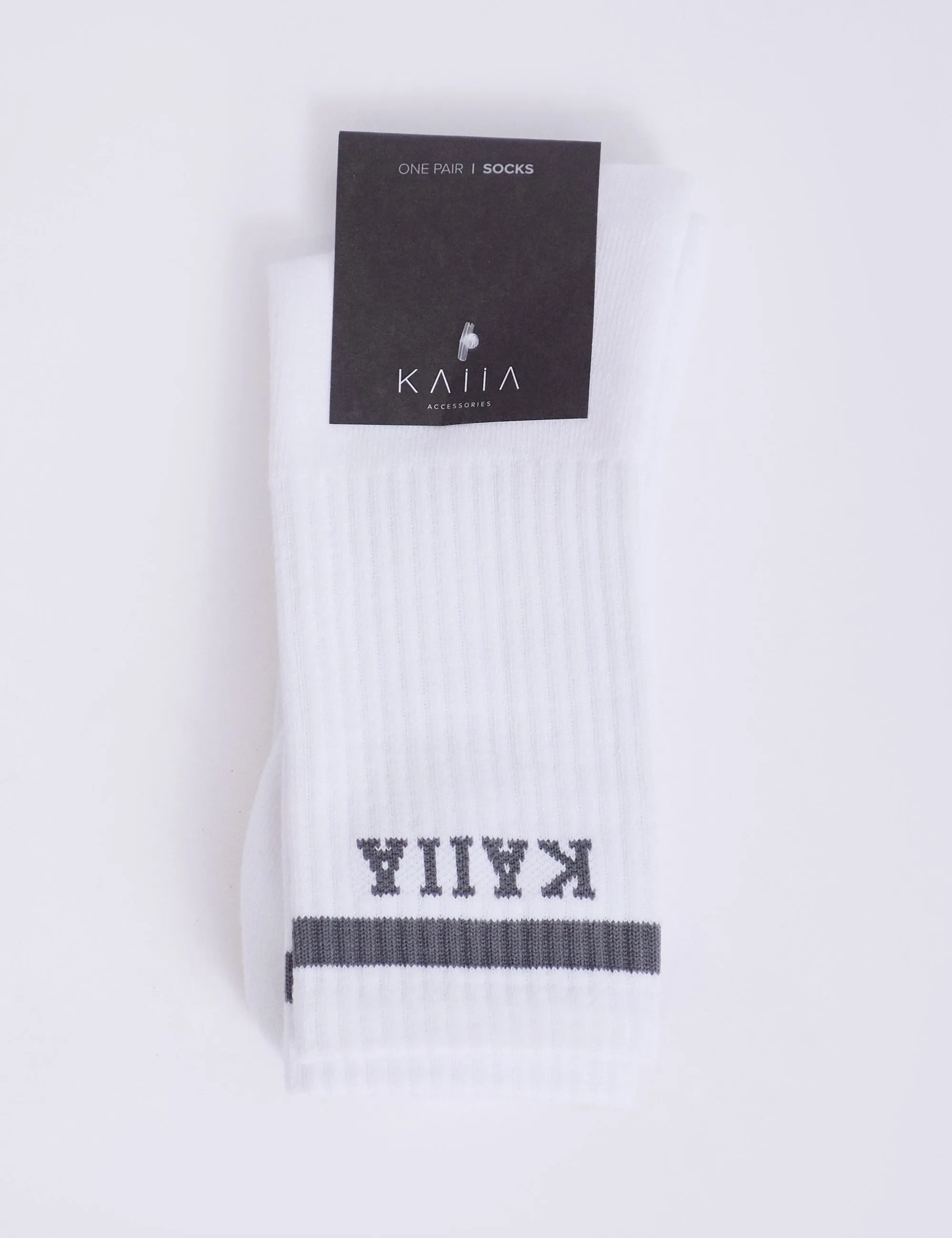 One Pair Kaiia Logo Sport Stripe Longline Socks White & Grey sold by Public Desire product image thumbnail 2