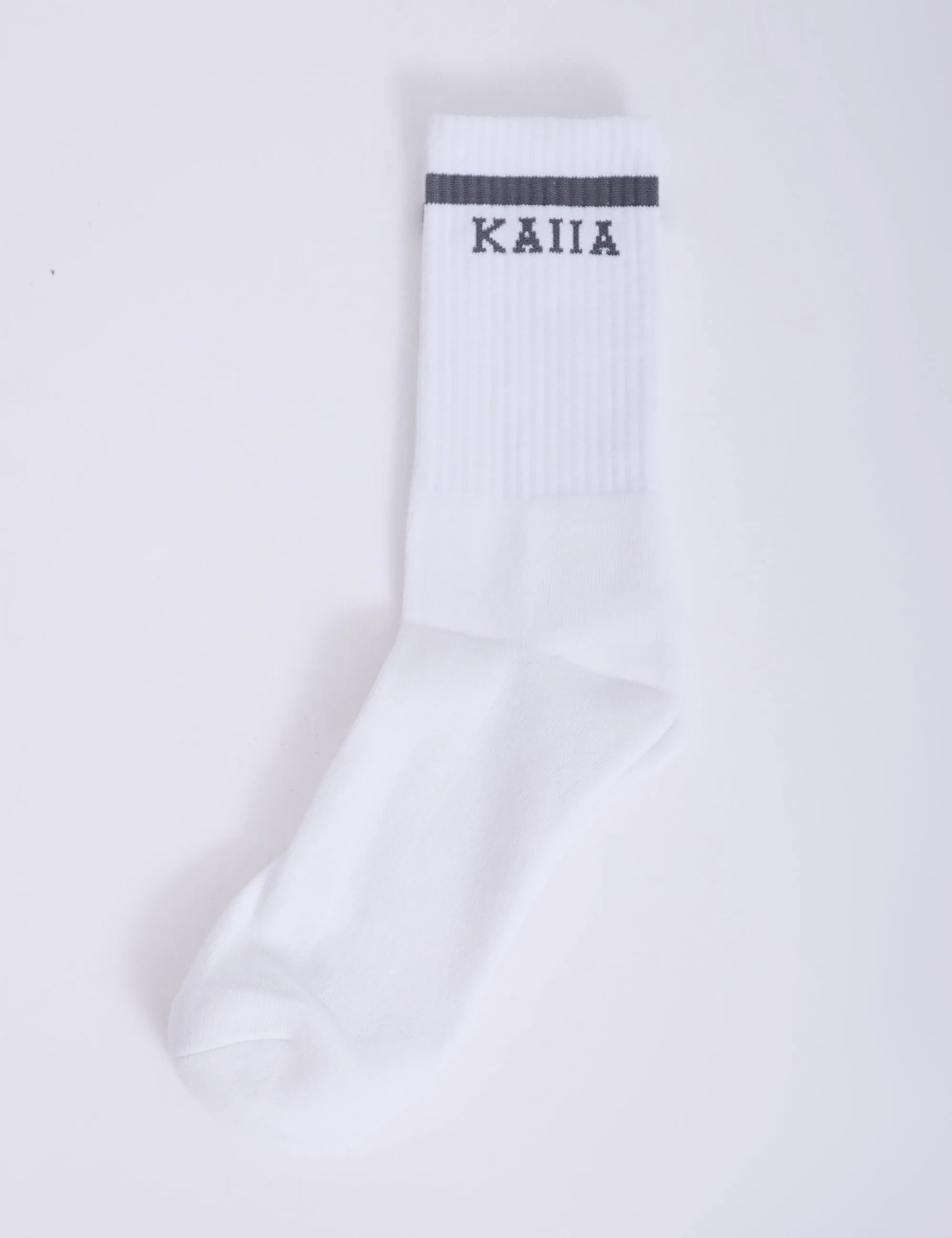 One Pair Kaiia Logo Sport Stripe Longline Socks White & Grey sold by Public Desire