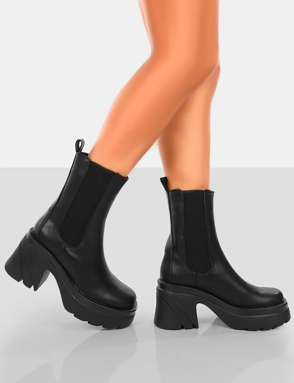 Step Up Black Drench PU Platform Chunky Sole Heeled Ankle Boots sold by Public Desire product image thumbnail 4