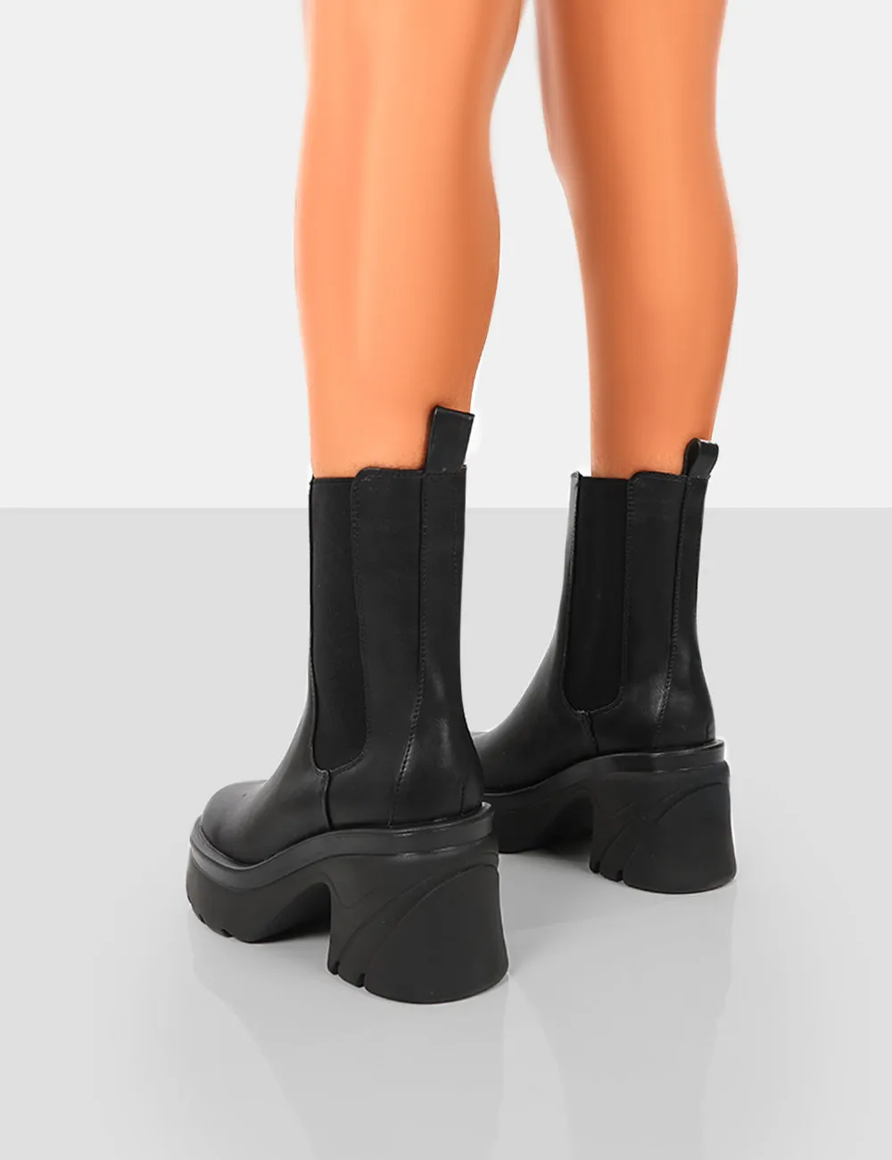 Step Up Black Drench PU Platform Chunky Sole Heeled Ankle Boots sold by Public Desire product image thumbnail 2