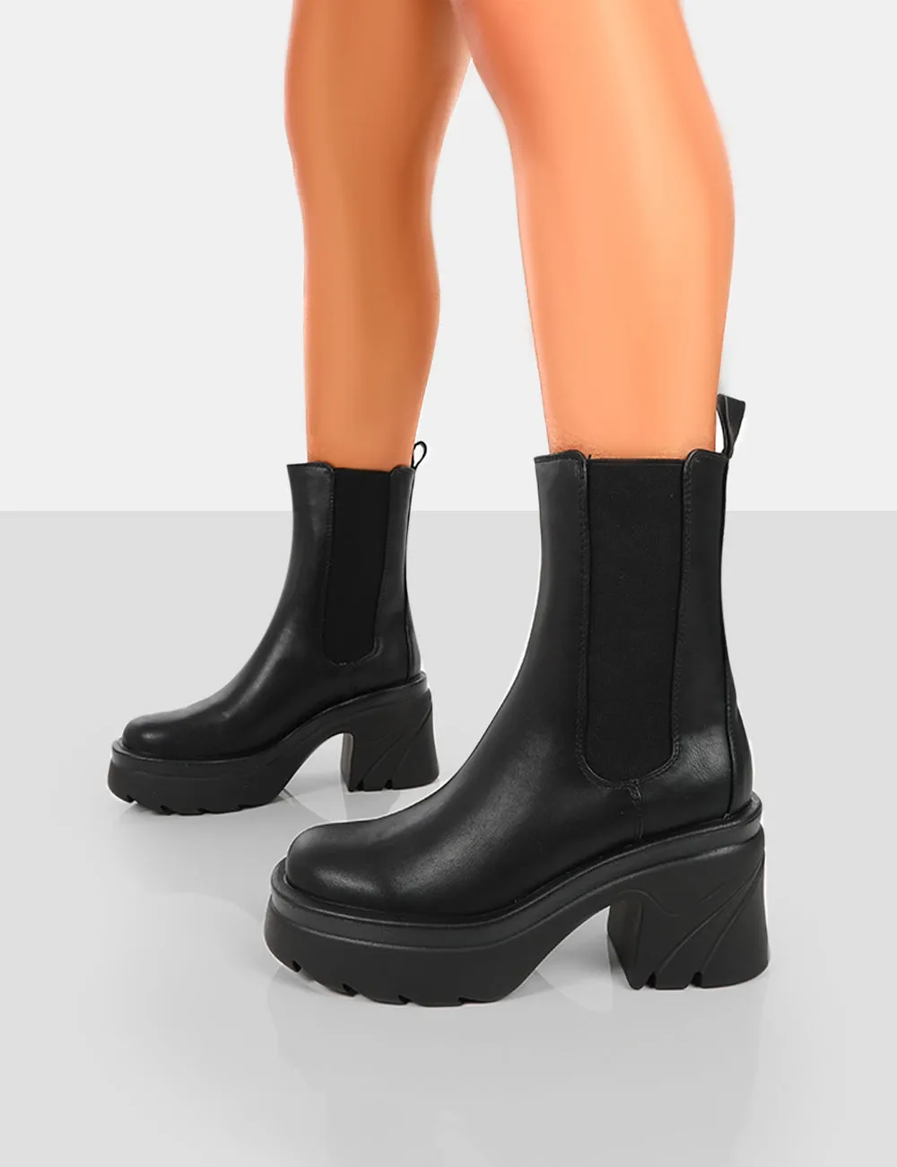 Step Up Black Drench PU Platform Chunky Sole Heeled Ankle Boots sold by Public Desire product image thumbnail 3