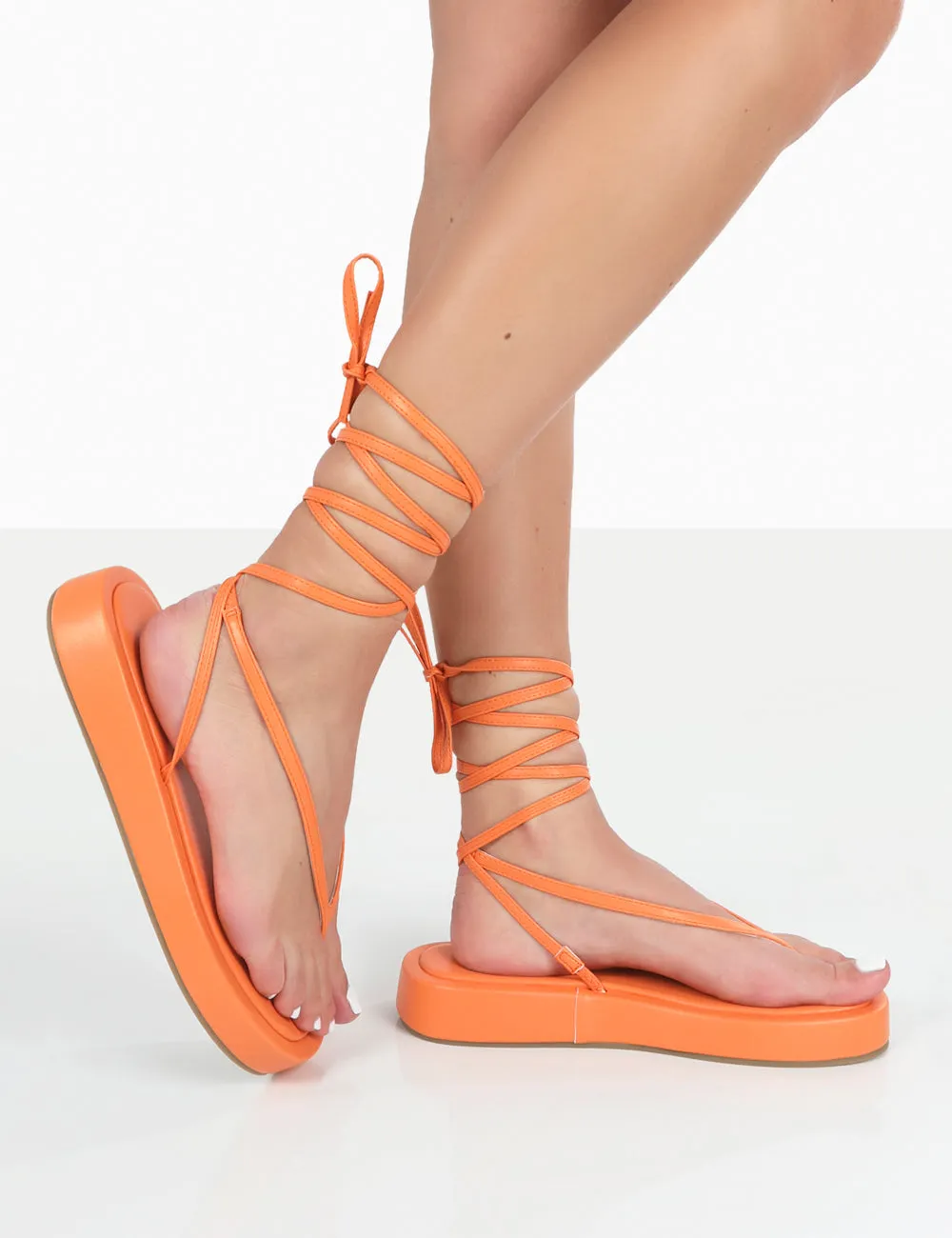 Beach Babe Orange Lace Up Toe Thong Flatform Sandals sold by Public Desire product image thumbnail 4