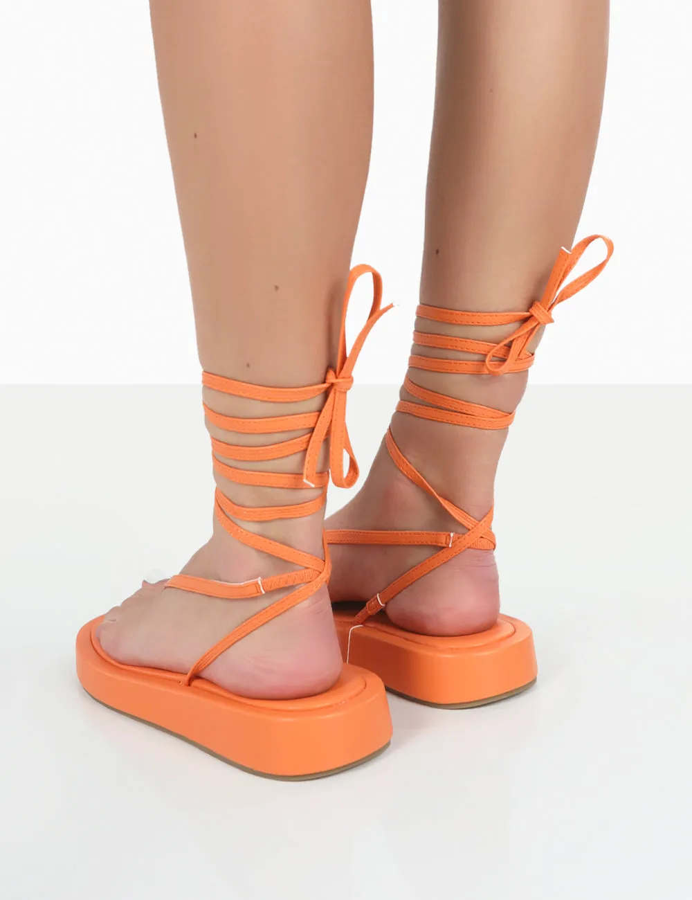 Beach Babe Orange Lace Up Toe Thong Flatform Sandals sold by Public Desire product image thumbnail 2