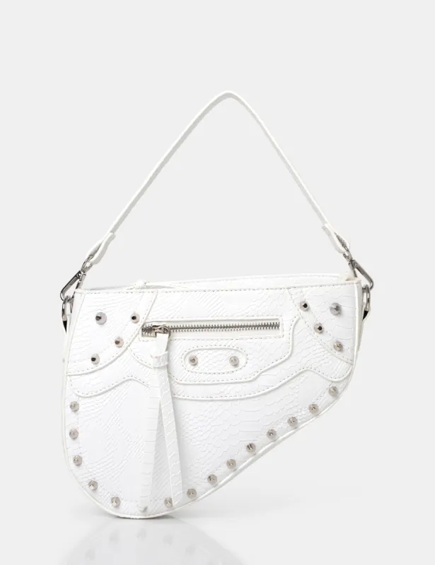 The Fox White Croc Studded Saddle Shoulder Bag sold by Public Desire