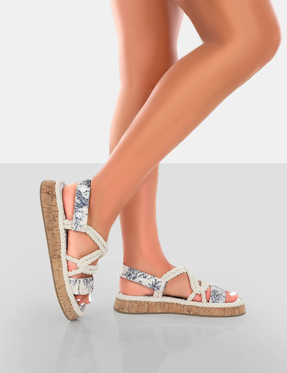 Miami Navy Print Rope Flatform Lace Up Sandals sold by Public Desire product image thumbnail 4