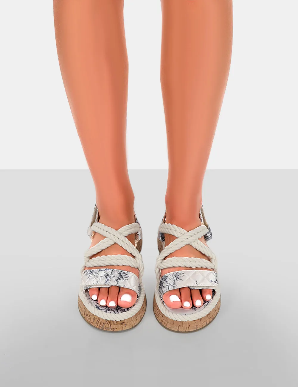 Miami Navy Print Rope Flatform Lace Up Sandals sold by Public Desire product image thumbnail 5