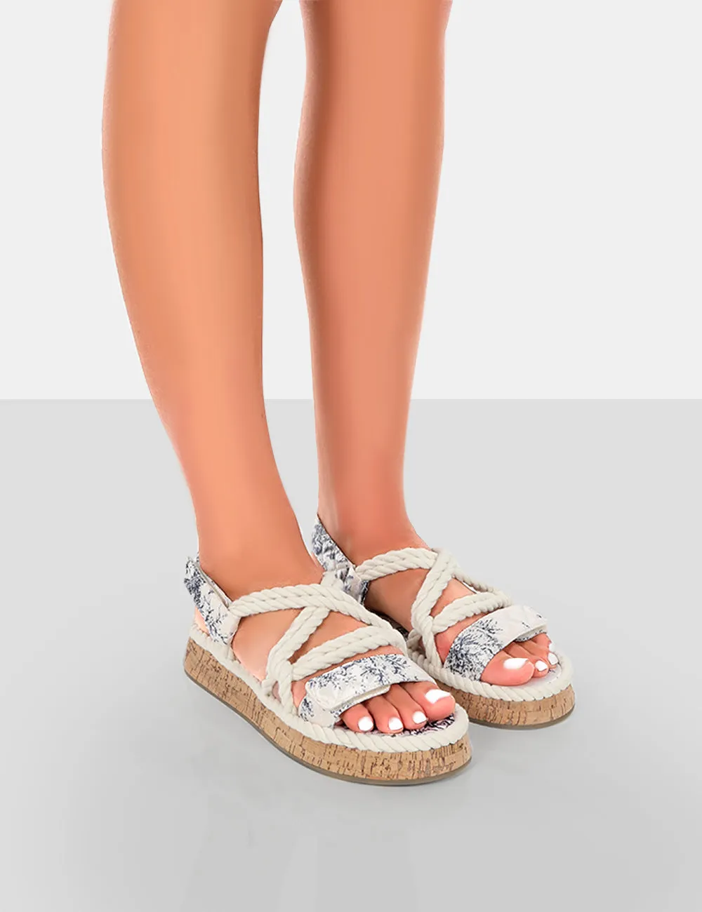 Miami Navy Print Rope Flatform Lace Up Sandals sold by Public Desire product image thumbnail 2