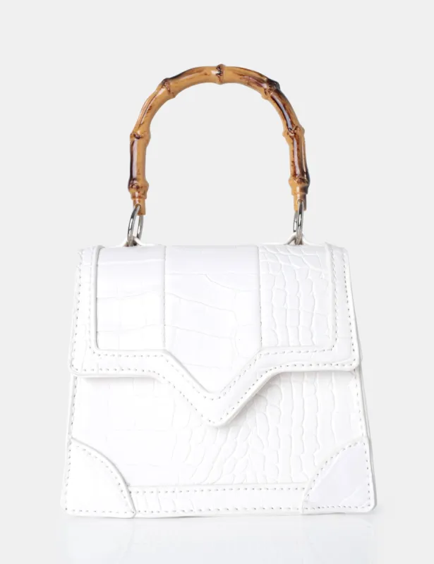 Jessica White Bamboo Top Handle Croc Mini Bag sold by Public Desire