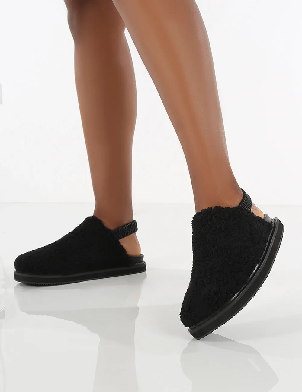 Fortune Black Fluffy Faux Fur Sling Back Slippers sold by Public Desire product image thumbnail 3