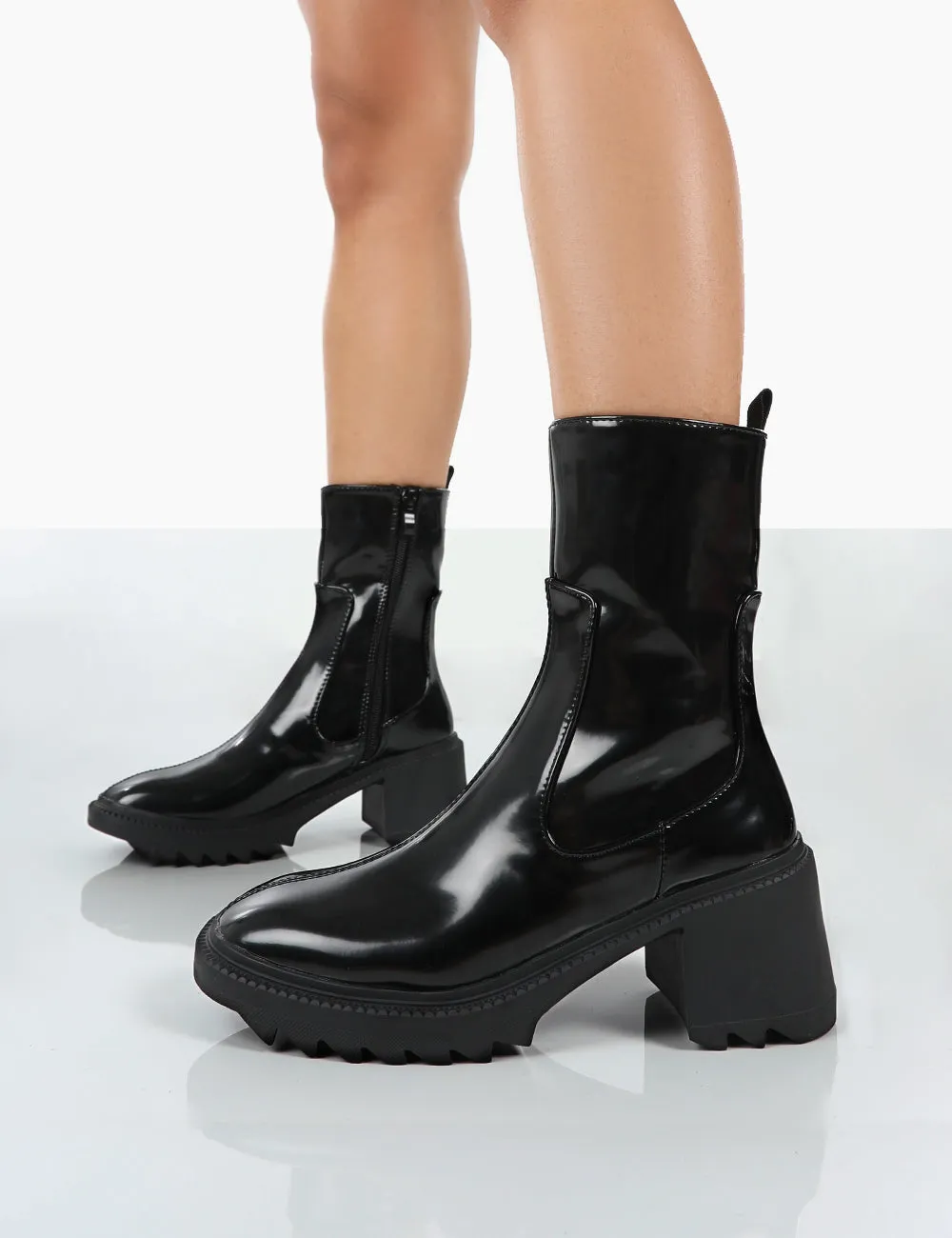 Sway Black PU Heeled Wellies Platform Chunky Sole Block Ankle Boots sold by Public Desire product image thumbnail 4