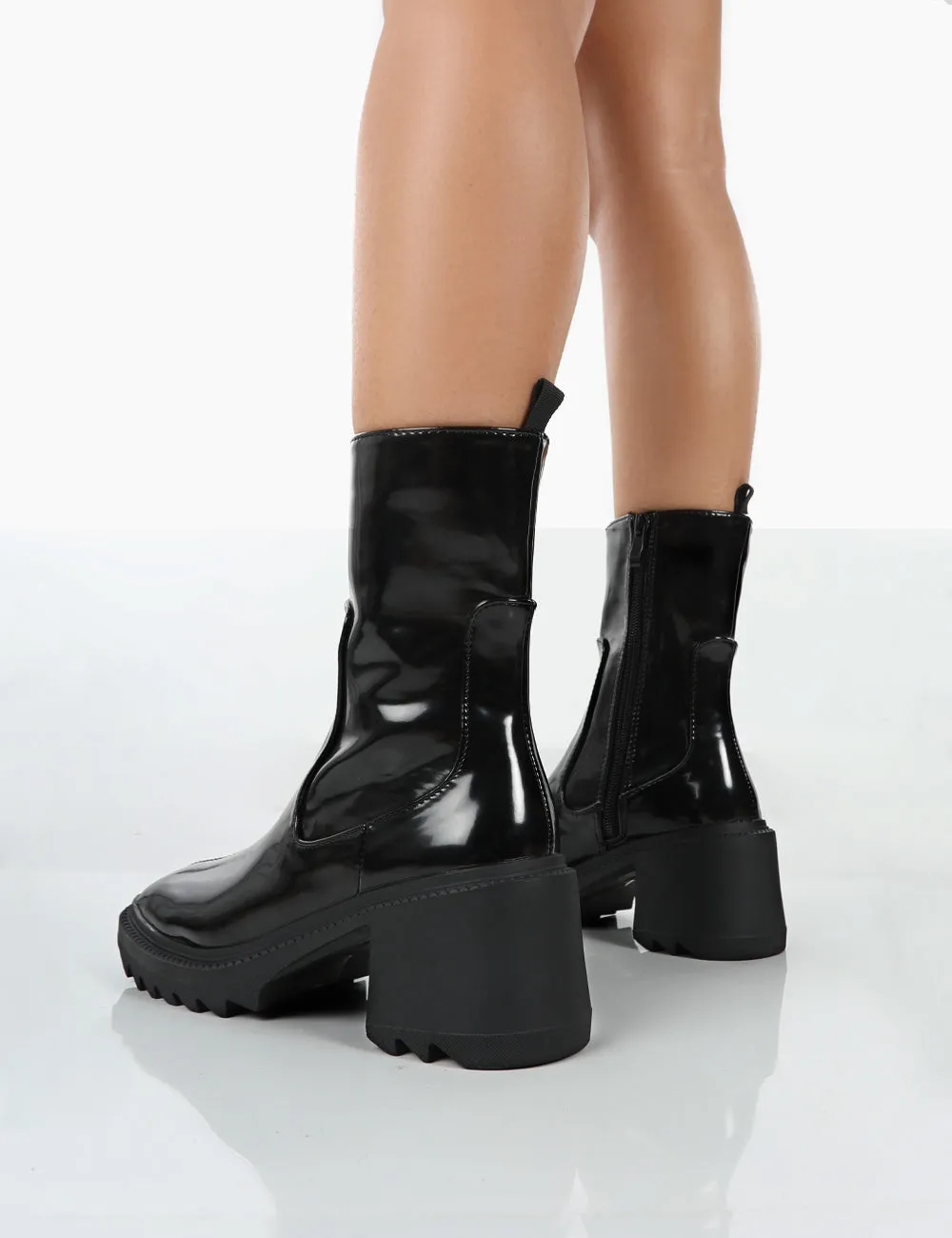 Sway Black PU Heeled Wellies Platform Chunky Sole Block Ankle Boots sold by Public Desire product image thumbnail 2
