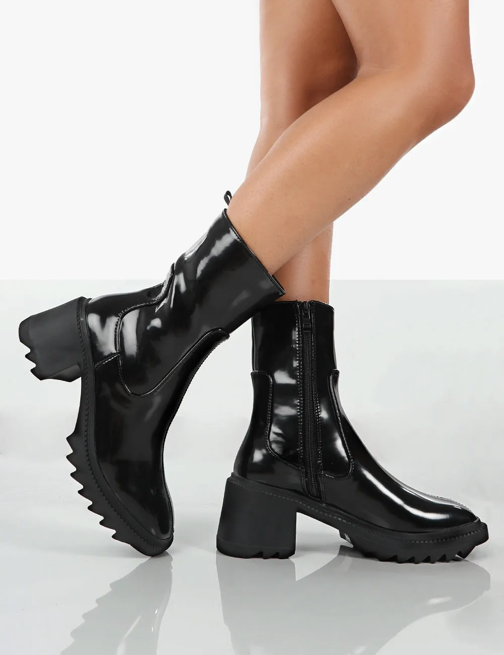 Sway Black PU Heeled Wellies Platform Chunky Sole Block Ankle Boots sold by Public Desire product image thumbnail 3