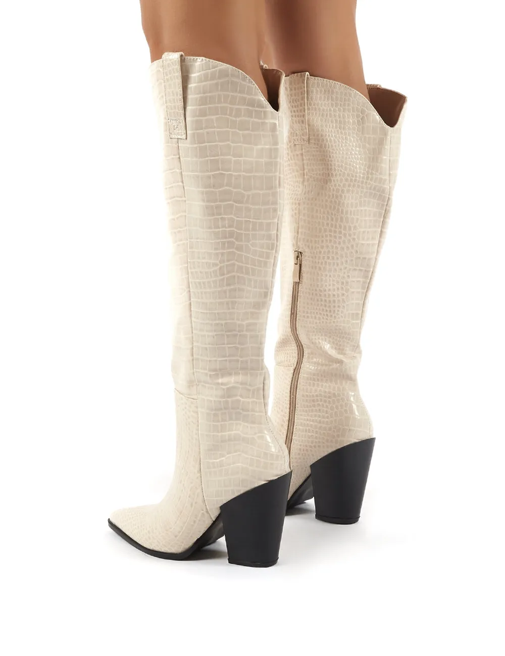 Grenade Beige Croc Western Heeled Knee High Boots sold by Public Desire product image thumbnail 3