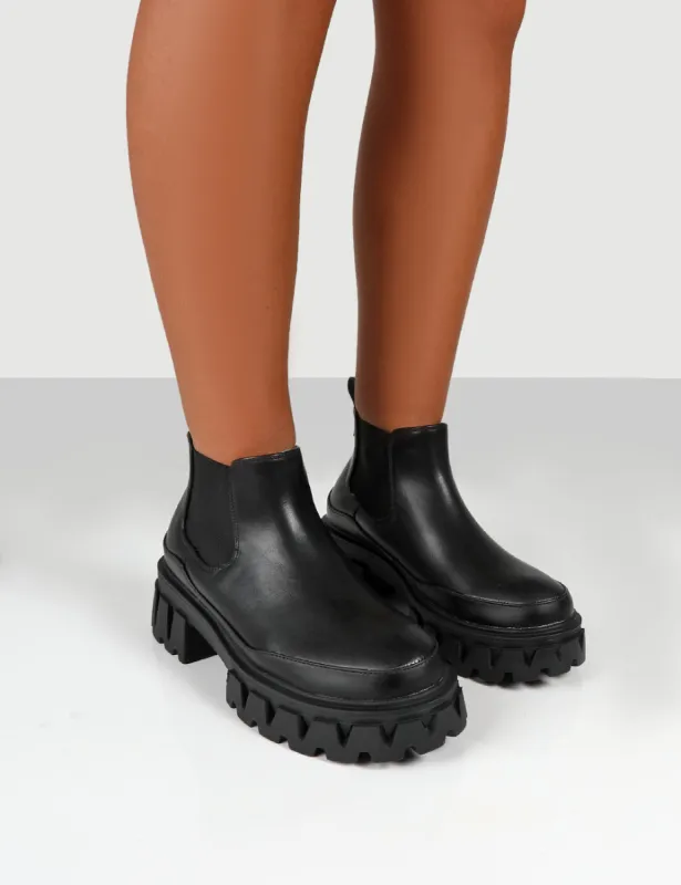 Kaya Black Pu Chunky Sole Chelsea  Boots sold by Public Desire