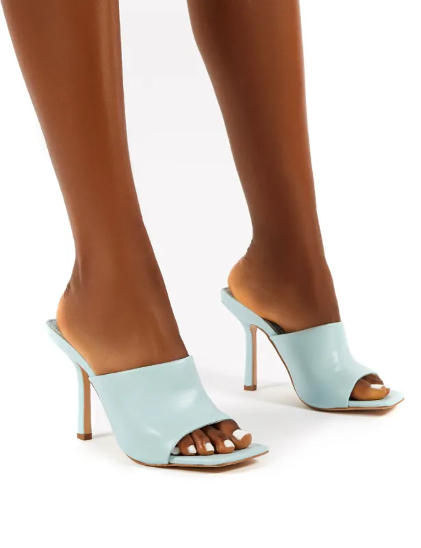 Zavia Blue Square Toe Mules Sandal Heels sold by Public Desire