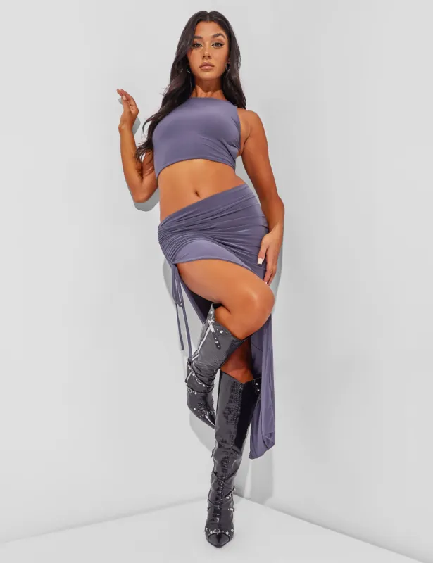 Slinky Ruched Side Maxi Skirt Charcoal Grey made by Public Desire