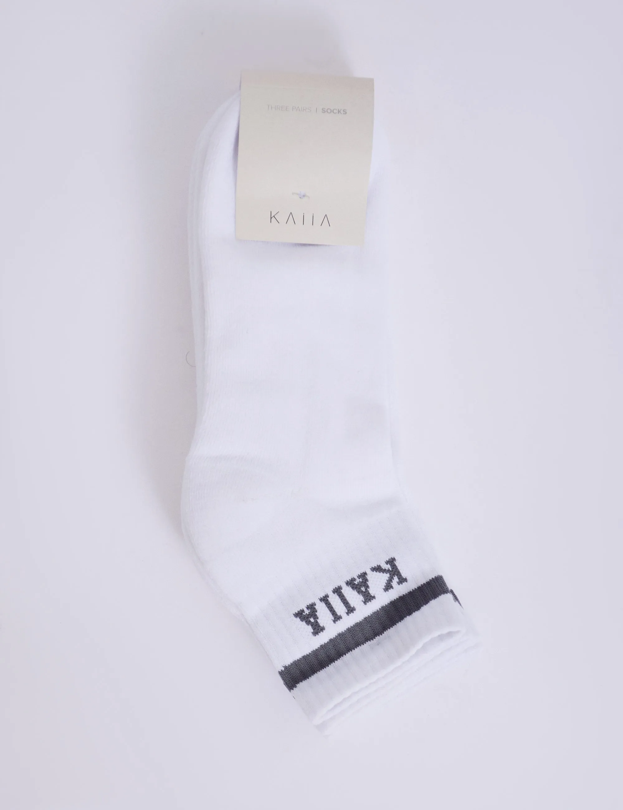 Pack of Three Kaiia Logo Sports Stripe Socks White & Grey sold by Public Desire product image thumbnail 2