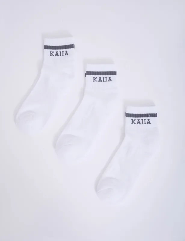 Pack of Three Kaiia Logo Sports Stripe Socks White & Grey sold by Public Desire