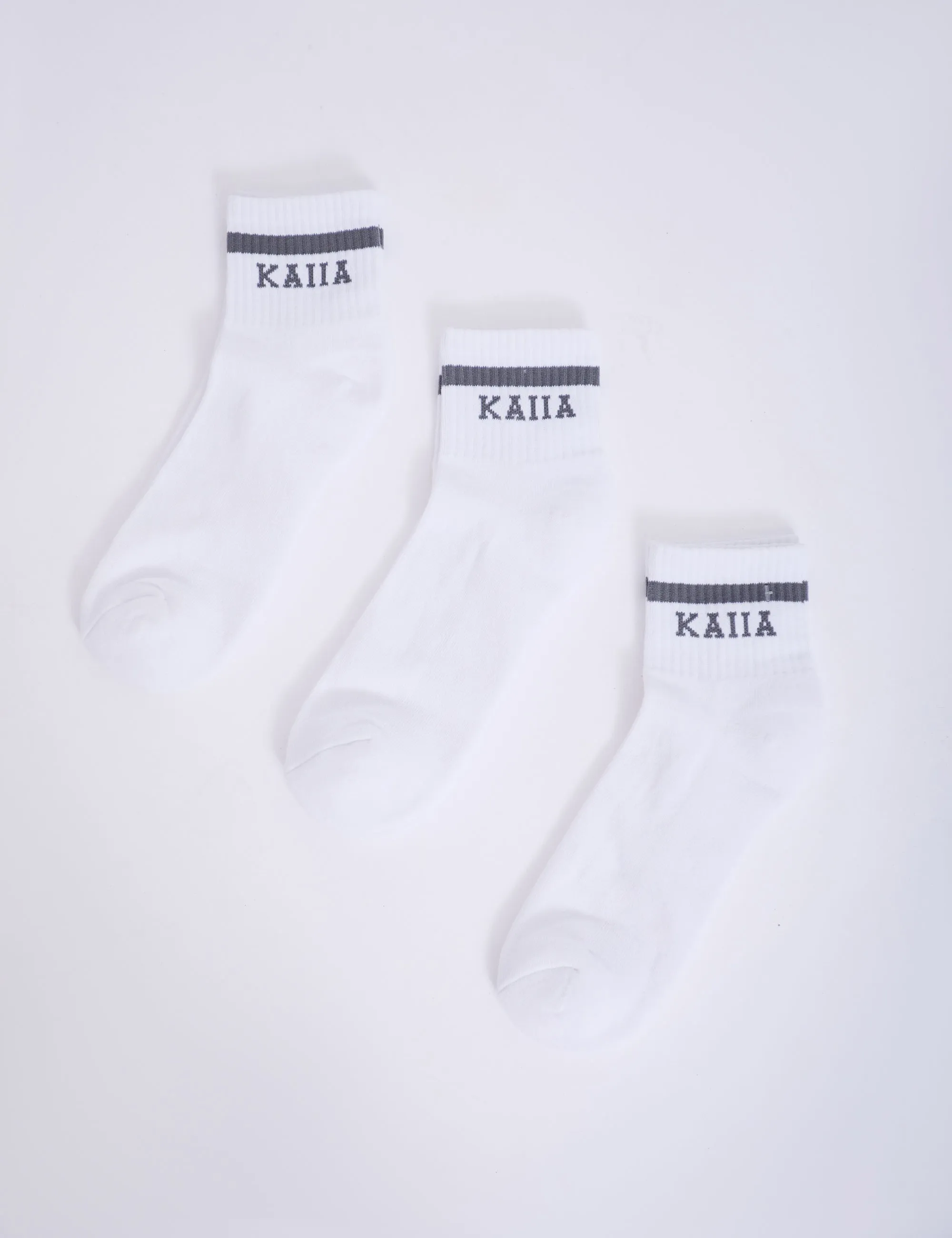 Pack of Three Kaiia Logo Sports Stripe Socks White & Grey sold by Public Desire