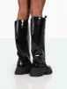 Genius Wide Fit Black Box Patent Knee High Chunky Sole Boots sold by Public Desire
