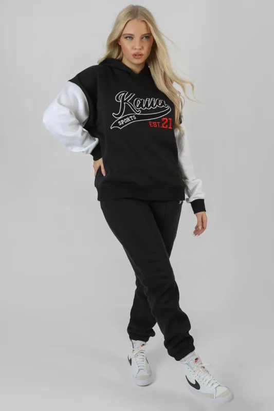 Varsity Contrast Sleeve Hoodie Black sold by Public Desire
