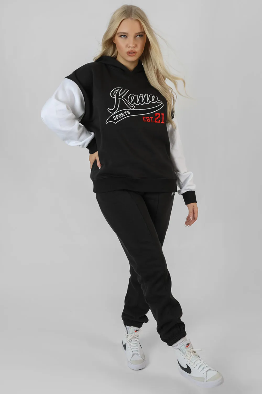 Varsity Contrast Sleeve Hoodie Black sold by Public Desire