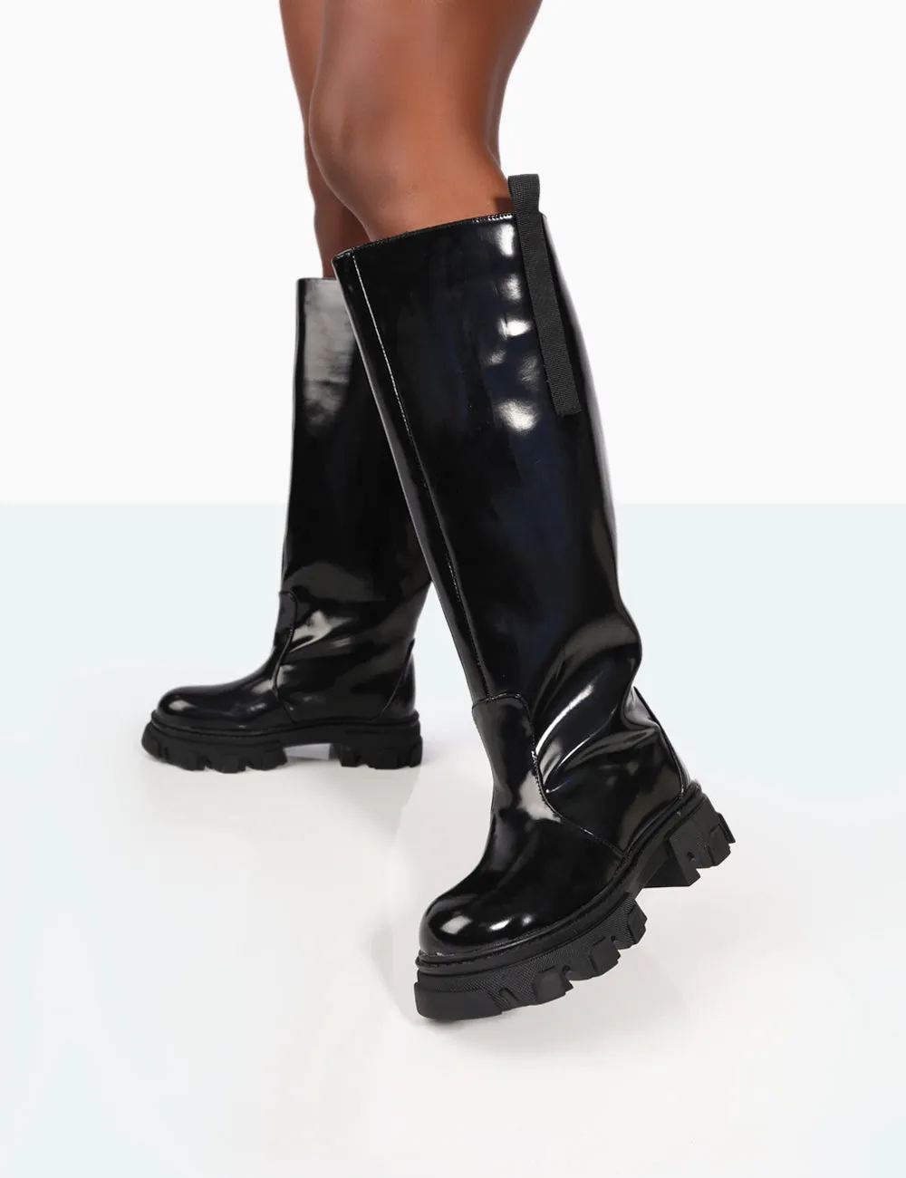 Genius Wide Fit Black Box Patent Knee High Chunky Sole Boots sold by Public Desire product image thumbnail 3