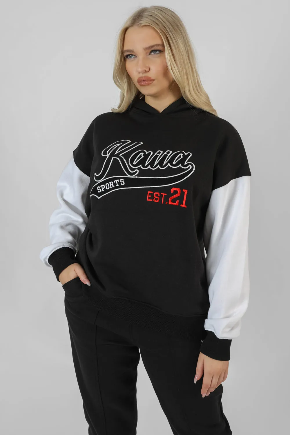 Varsity Contrast Sleeve Hoodie Black sold by Public Desire product image thumbnail 5