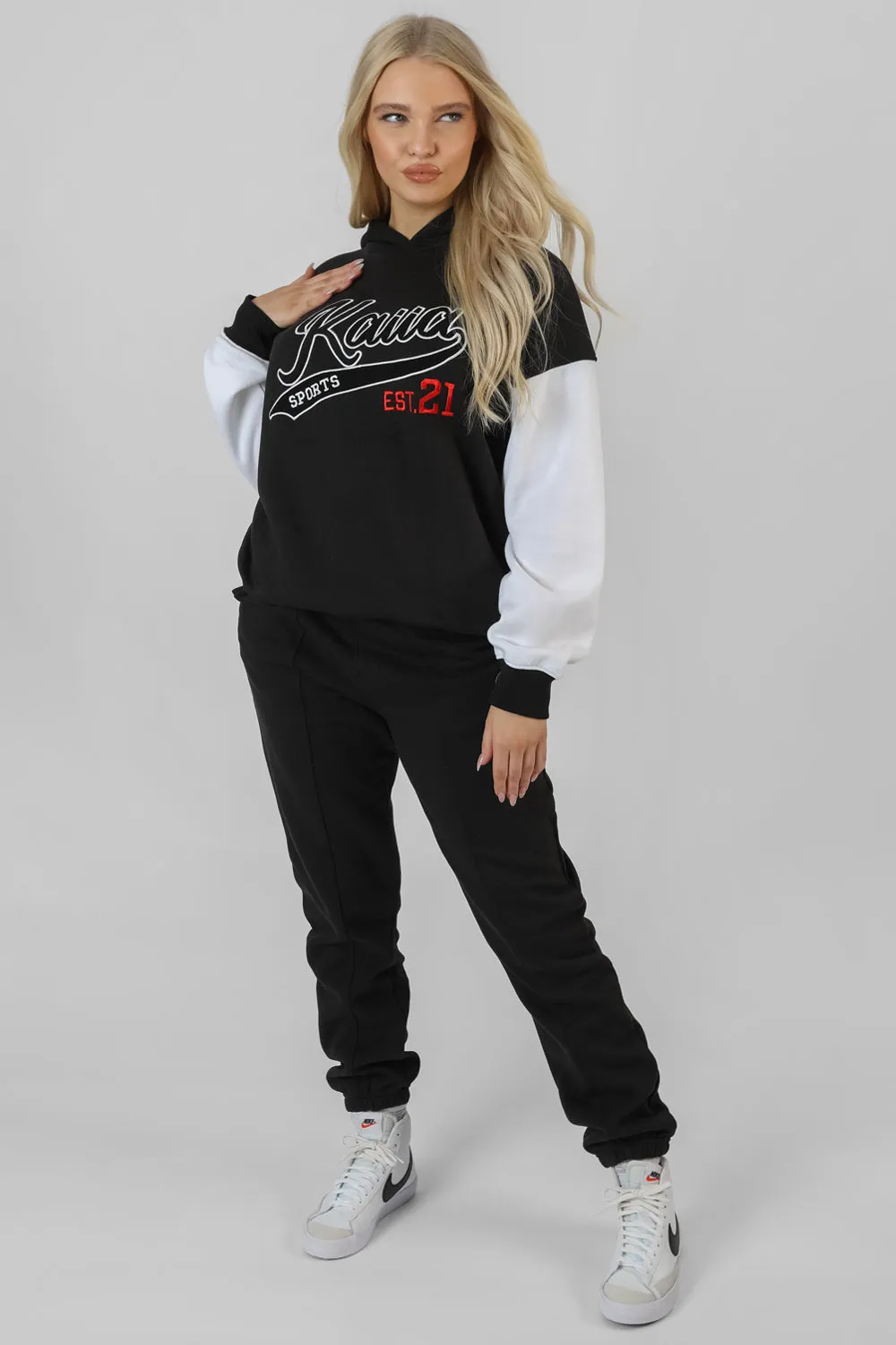 Varsity Contrast Sleeve Hoodie Black sold by Public Desire product image thumbnail 2