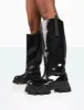 Genius Wide Fit Black Box Patent Knee High Chunky Sole Boots sold by Public Desire