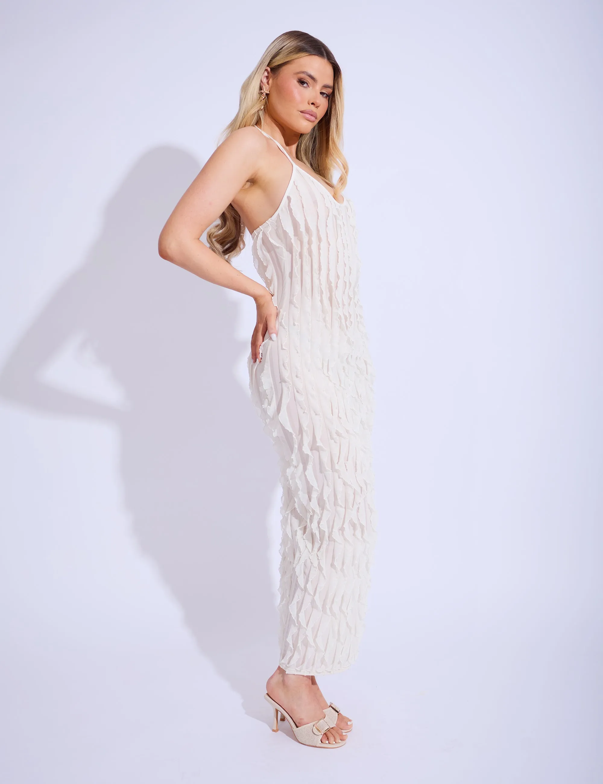 Ruffle Detail Halter Neck Maxi Dress Cream sold by Public Desire product image thumbnail 2