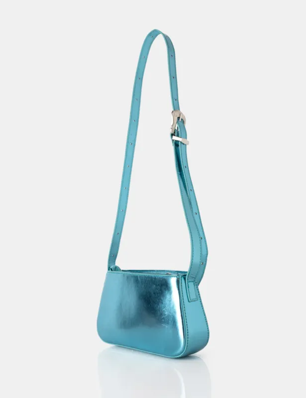 The Kass Metallic Blue Western Adjustable Shoulder Crossbody Bag made by Public Desire