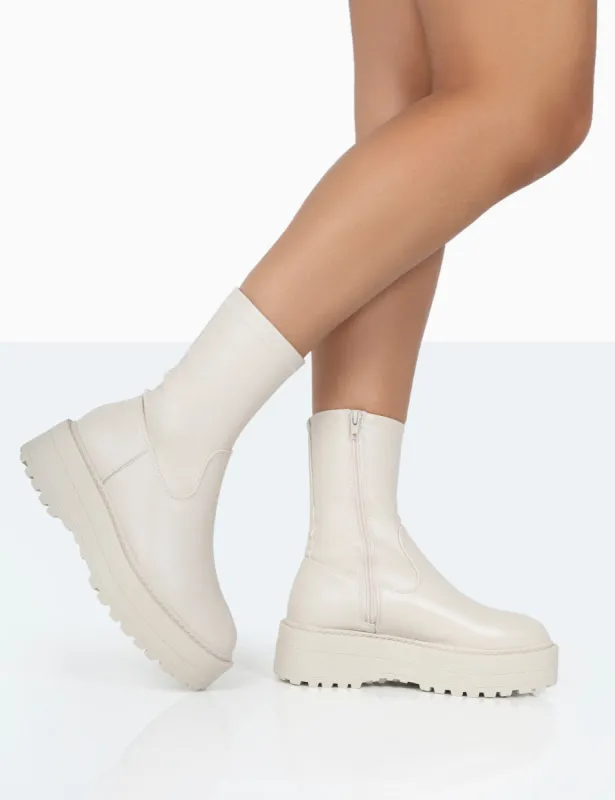 Auden Wide Fit White Chunky Sole Ankle Boots sold by Public Desire