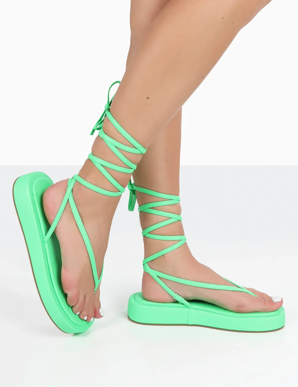 Beach Babe Green Lace Up Toe Thong Flatform Sandals sold by Public Desire product image thumbnail 4