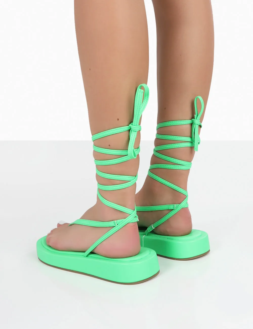 Beach Babe Green Lace Up Toe Thong Flatform Sandals sold by Public Desire product image thumbnail 2