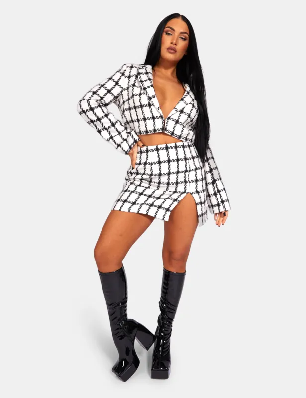 MONOCHROME TEXTURED CHECK MINI SKIRT IVORY sold by Public Desire